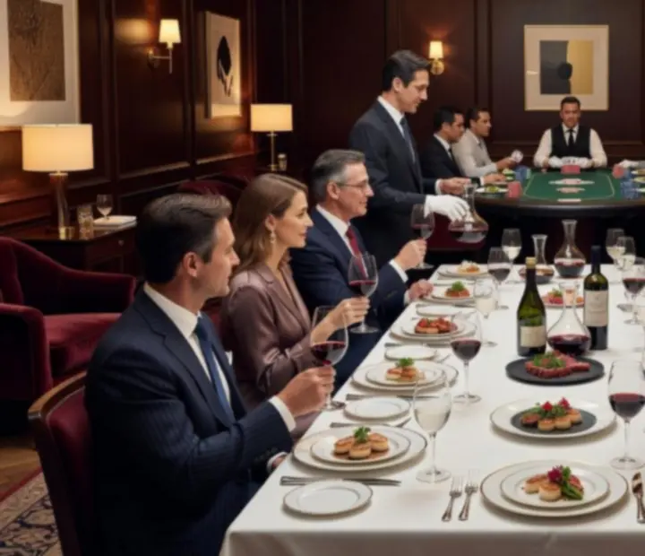 Corporate group enjoying a private dining and poker event in an elegant Australian restaurant